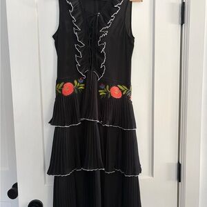 ELF Black Midi Dress with Floral Accents